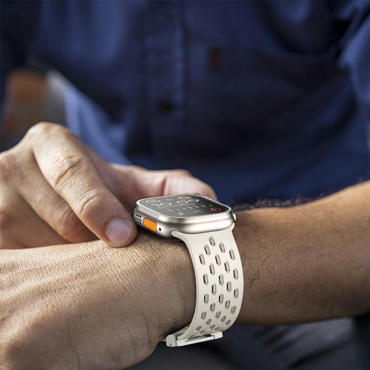 For Apple Watch 46mm / 49mm / 45mm / 44mm Kalebol Mesh Silver Umbrella Buckle Silicone Strap(Starlight)