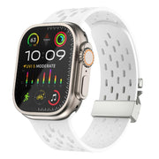 For Apple Watch 42mm / 41mm / 40mm / 38mm Kalebol Mesh Silver Umbrella Buckle Silicone Strap(White)