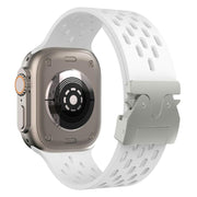 For Apple Watch 42mm / 41mm / 40mm / 38mm Kalebol Mesh Silver Umbrella Buckle Silicone Strap(White)