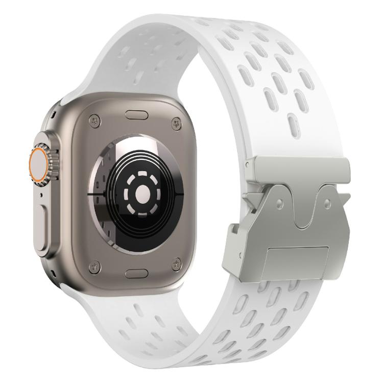 For Apple Watch 42mm / 41mm / 40mm / 38mm Kalebol Mesh Silver Umbrella Buckle Silicone Strap(White)