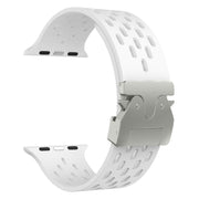 For Apple Watch 42mm / 41mm / 40mm / 38mm Kalebol Mesh Silver Umbrella Buckle Silicone Strap(White)