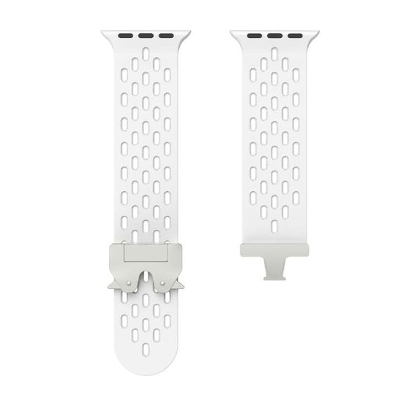 For Apple Watch 42mm / 41mm / 40mm / 38mm Kalebol Mesh Silver Umbrella Buckle Silicone Strap(White)