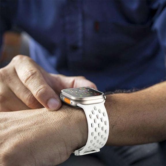 For Apple Watch 42mm / 41mm / 40mm / 38mm Kalebol Mesh Silver Umbrella Buckle Silicone Strap(White)