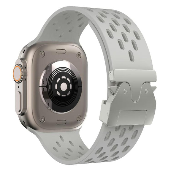 For Apple Watch 42mm / 41mm / 40mm / 38mm Kalebol Mesh Silver Umbrella Buckle Silicone Strap(Grey)