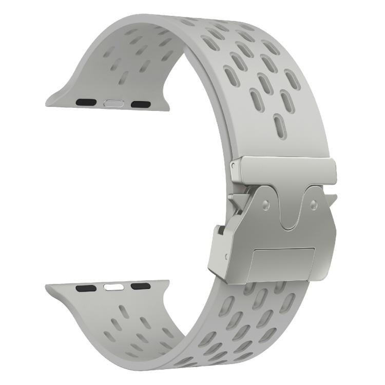 For Apple Watch 42mm / 41mm / 40mm / 38mm Kalebol Mesh Silver Umbrella Buckle Silicone Strap(Grey)