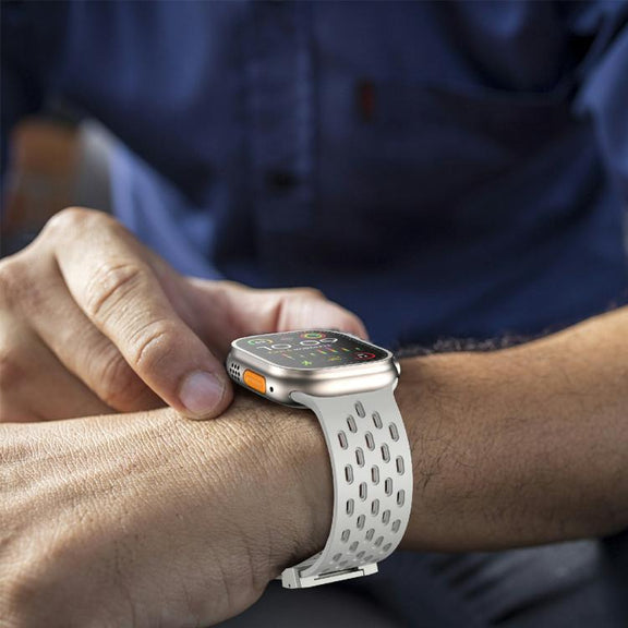 For Apple Watch 42mm / 41mm / 40mm / 38mm Kalebol Mesh Silver Umbrella Buckle Silicone Strap(Grey)