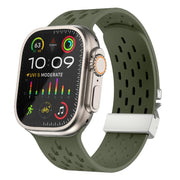 For Apple Watch 42mm / 41mm / 40mm / 38mm Kalebol Mesh Silver Umbrella Buckle Silicone Strap(Army Green)