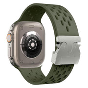 For Apple Watch 42mm / 41mm / 40mm / 38mm Kalebol Mesh Silver Umbrella Buckle Silicone Strap(Army Green)