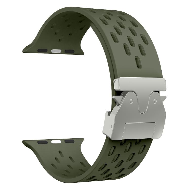 For Apple Watch 42mm / 41mm / 40mm / 38mm Kalebol Mesh Silver Umbrella Buckle Silicone Strap(Army Green)