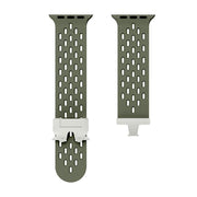 For Apple Watch 42mm / 41mm / 40mm / 38mm Kalebol Mesh Silver Umbrella Buckle Silicone Strap(Army Green)