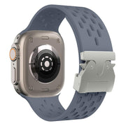 For Apple Watch 42mm / 41mm / 40mm / 38mm Kalebol Mesh Silver Umbrella Buckle Silicone Strap(Blue Grey)