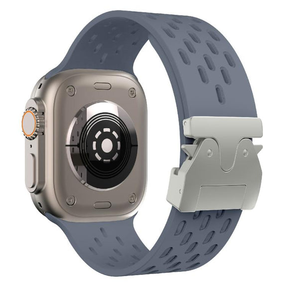 For Apple Watch 42mm / 41mm / 40mm / 38mm Kalebol Mesh Silver Umbrella Buckle Silicone Strap(Blue Grey)