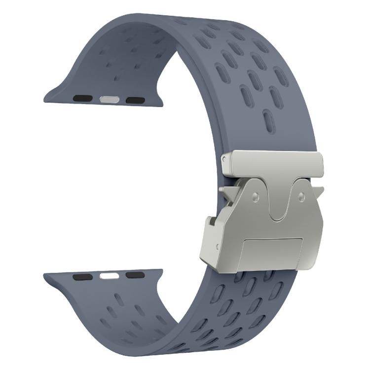 For Apple Watch 42mm / 41mm / 40mm / 38mm Kalebol Mesh Silver Umbrella Buckle Silicone Strap(Blue Grey)