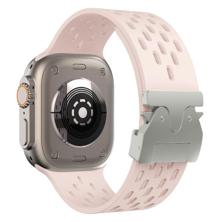 For Apple Watch 42mm / 41mm / 40mm / 38mm Kalebol Mesh Silver Umbrella Buckle Silicone Strap(Sand Pink)