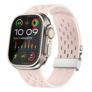 For Apple Watch 42mm / 41mm / 40mm / 38mm Kalebol Mesh Silver Umbrella Buckle Silicone Strap(Sand Pink)