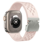 For Apple Watch 42mm / 41mm / 40mm / 38mm Kalebol Mesh Silver Umbrella Buckle Silicone Strap(Sand Pink)