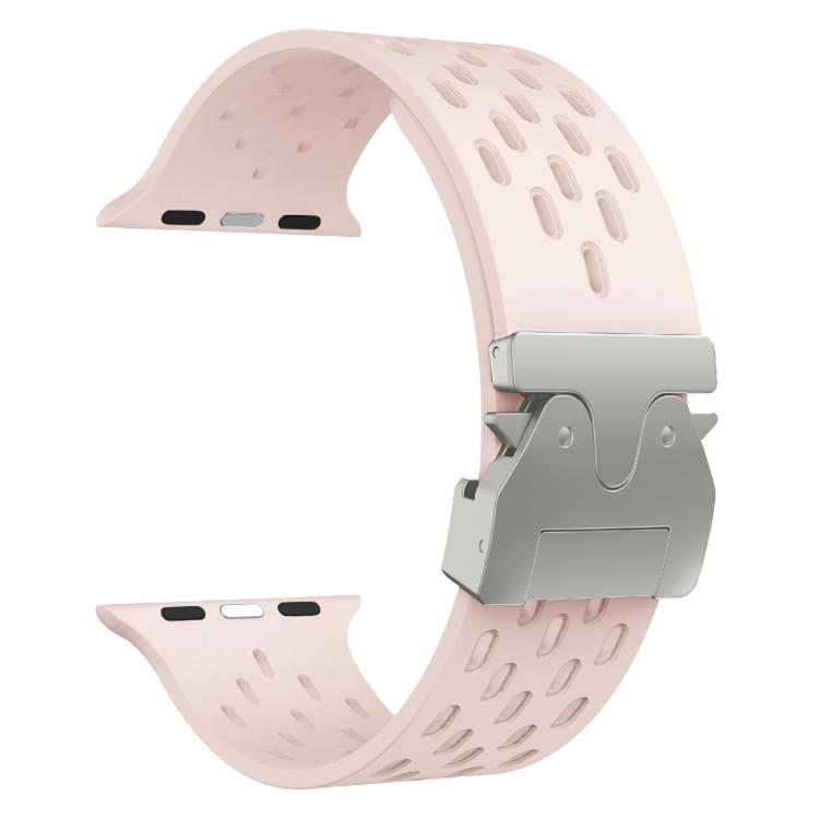 For Apple Watch 42mm / 41mm / 40mm / 38mm Kalebol Mesh Silver Umbrella Buckle Silicone Strap(Sand Pink)