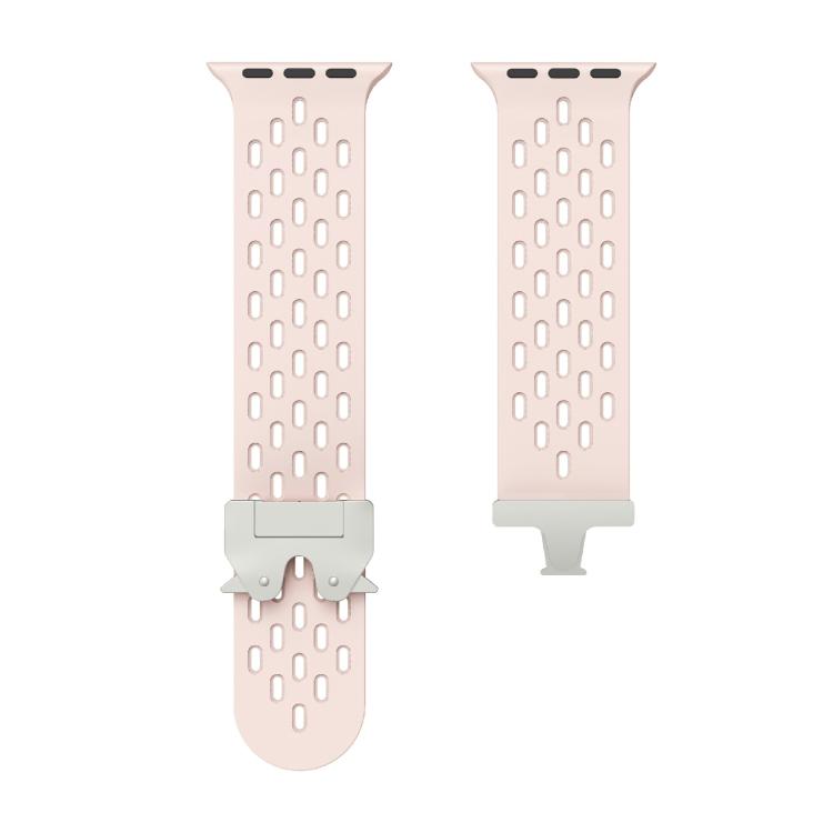 For Apple Watch 42mm / 41mm / 40mm / 38mm Kalebol Mesh Silver Umbrella Buckle Silicone Strap(Sand Pink)