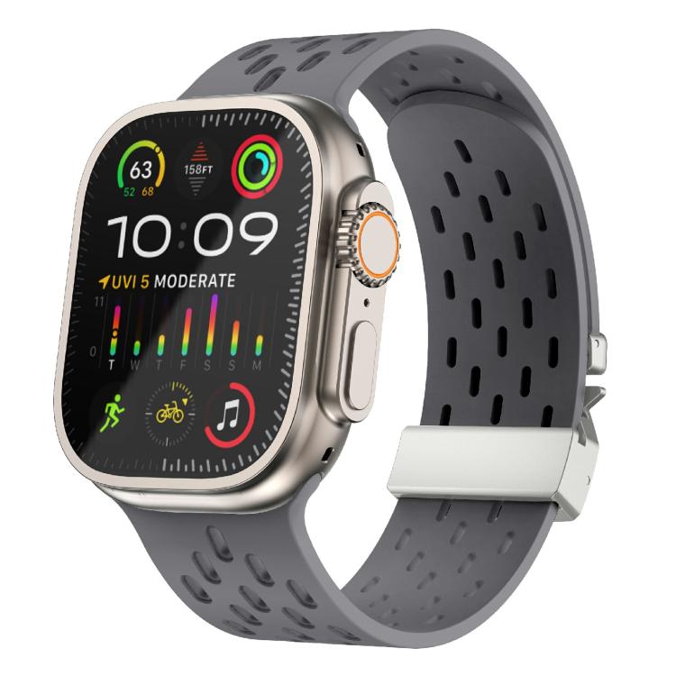 For Apple Watch 42mm / 41mm / 40mm / 38mm Kalebol Mesh Silver Umbrella Buckle Silicone Strap(Space Grey)