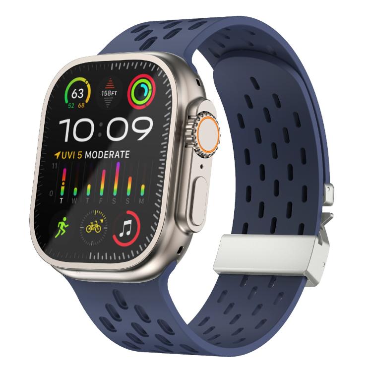 For Apple Watch 42mm / 41mm / 40mm / 38mm Kalebol Mesh Silver Umbrella Buckle Silicone Strap(Midnight Blue)