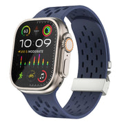 For Apple Watch 42mm / 41mm / 40mm / 38mm Kalebol Mesh Silver Umbrella Buckle Silicone Strap(Midnight Blue)