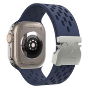 For Apple Watch 42mm / 41mm / 40mm / 38mm Kalebol Mesh Silver Umbrella Buckle Silicone Strap(Midnight Blue)