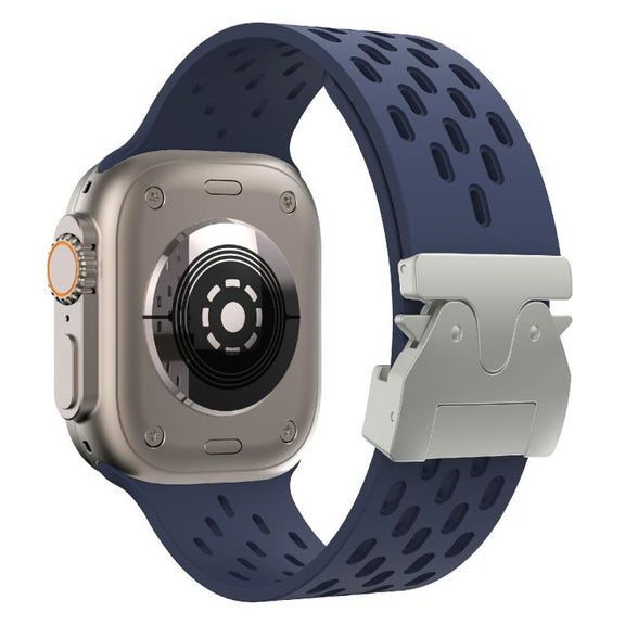 For Apple Watch 42mm / 41mm / 40mm / 38mm Kalebol Mesh Silver Umbrella Buckle Silicone Strap(Midnight Blue)