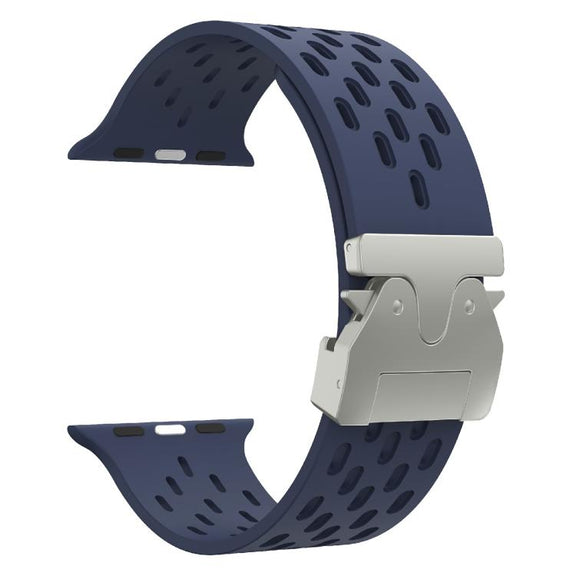 For Apple Watch 42mm / 41mm / 40mm / 38mm Kalebol Mesh Silver Umbrella Buckle Silicone Strap(Midnight Blue)