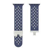 For Apple Watch 42mm / 41mm / 40mm / 38mm Kalebol Mesh Silver Umbrella Buckle Silicone Strap(Midnight Blue)