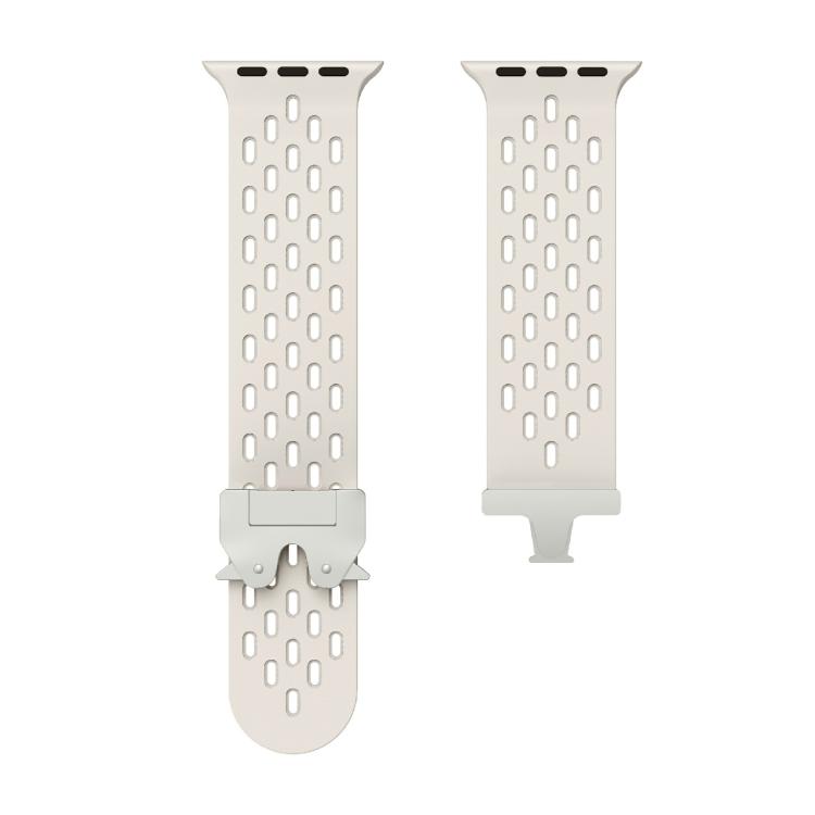 For Apple Watch 42mm / 41mm / 40mm / 38mm Kalebol Mesh Silver Umbrella Buckle Silicone Strap(Starlight)