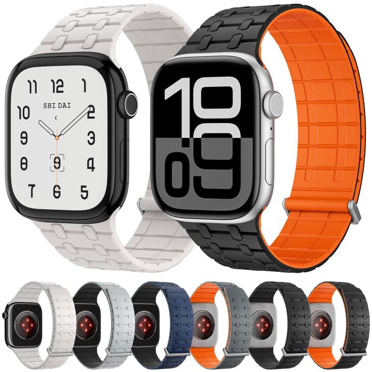 For Apple Watch 46mm / 49mm / 45mm / 44mm Kalebol Magnetic Silicone Watch Strap(Grey Orange)