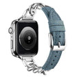 For Apple Watch 46mm / 49mm / 45mm / 44mm Metal Chain Leather Denim Watch Band(Blue) - free shipping - PMc TechLife - Order now!