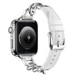 For Apple Watch 42mm / 41mm / 40mm / 38mm Metal Chain Leather Denim Watch Band(White) - free shipping - PMc TechLife - Order now!