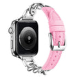 For Apple Watch 42mm / 41mm / 40mm / 38mm Metal Chain Leather Denim Watch Band(Pink) - free shipping - PMc TechLife - Order now!