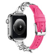 For Apple Watch 42mm / 41mm / 40mm / 38mm Metal Chain Leather Denim Watch Band(Peach Red) - free shipping - PMc TechLife - Order now!