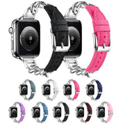 For Apple Watch 42mm / 41mm / 40mm / 38mm Metal Chain Leather Denim Watch Band(Blue)