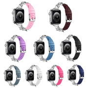 For Apple Watch 46mm / 49mm / 45mm / 44mm Metal Chain Leather Denim Watch Band(Pink)