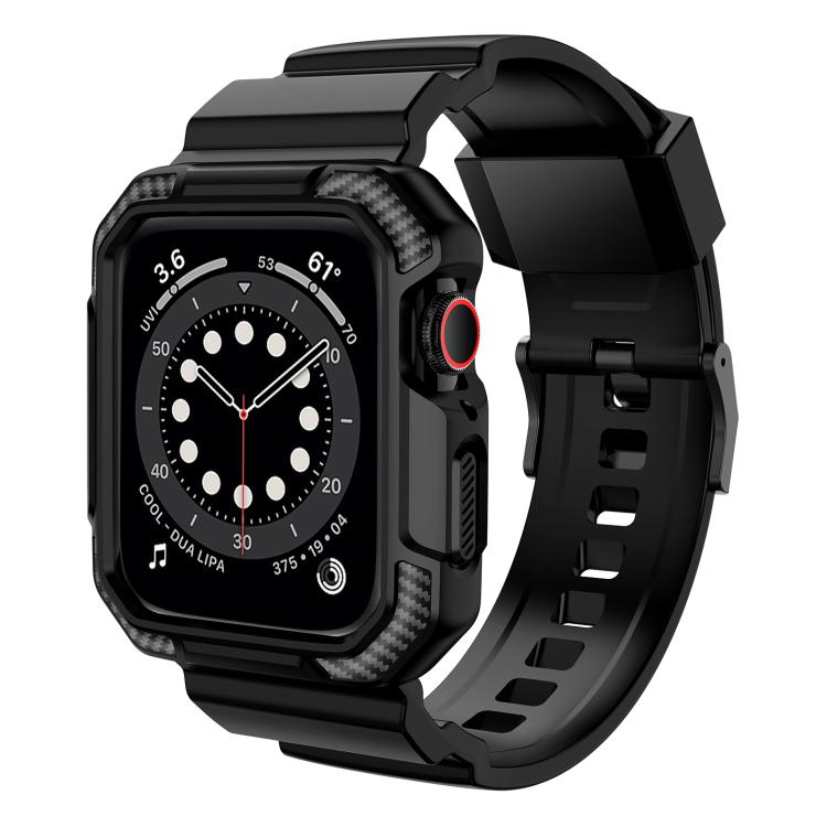 For Apple Watch 46mm / 45mm / 44mm / 42mm VIETAO Carbon Fiber Silicone Strap(Black)