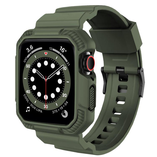 For Apple Watch 46mm / 45mm / 44mm / 42mm VIETAO Carbon Fiber Silicone Strap(Grass Green)