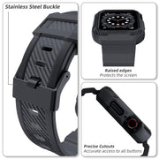 For Apple Watch 46mm / 45mm / 44mm / 42mm VIETAO Carbon Fiber Silicone Strap(Dark Gray)
