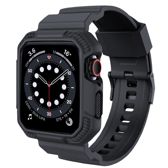 For Apple Watch 46mm / 45mm / 44mm / 42mm VIETAO Carbon Fiber Silicone Strap(Dark Gray)