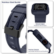 For Apple Watch 46mm / 45mm / 44mm / 42mm VIETAO Carbon Fiber Silicone Strap(Dark Blue)