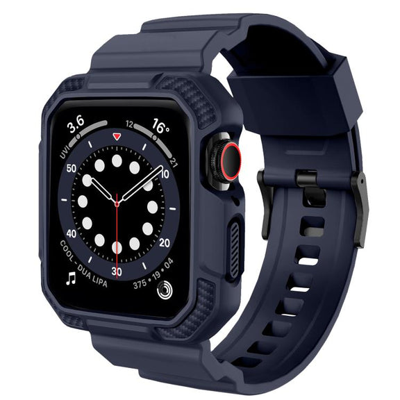 For Apple Watch 46mm / 45mm / 44mm / 42mm VIETAO Carbon Fiber Silicone Strap(Dark Blue)