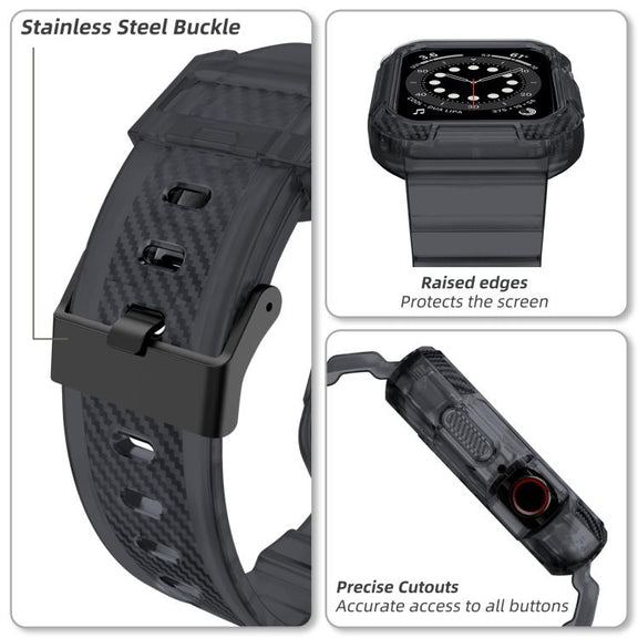 For Apple Watch 46mm / 45mm / 44mm / 42mm VIETAO Carbon Fiber Silicone Strap(Transparent Grey)