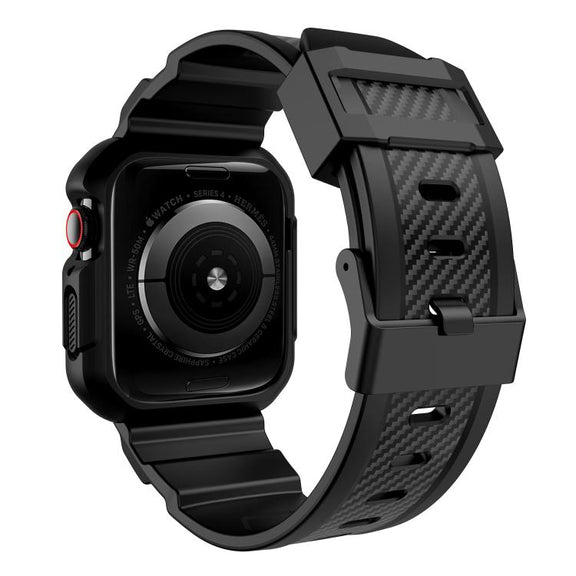 For Apple Watch 42mm / 41mm / 40mm / 38mm VIETAO Carbon Fiber Silicone Strap(Black)