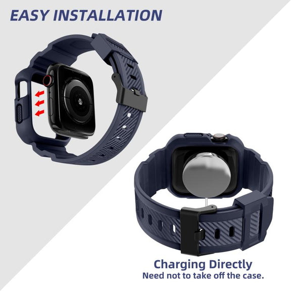 For Apple Watch 42mm / 41mm / 40mm / 38mm VIETAO Carbon Fiber Silicone Strap(Dark Blue)
