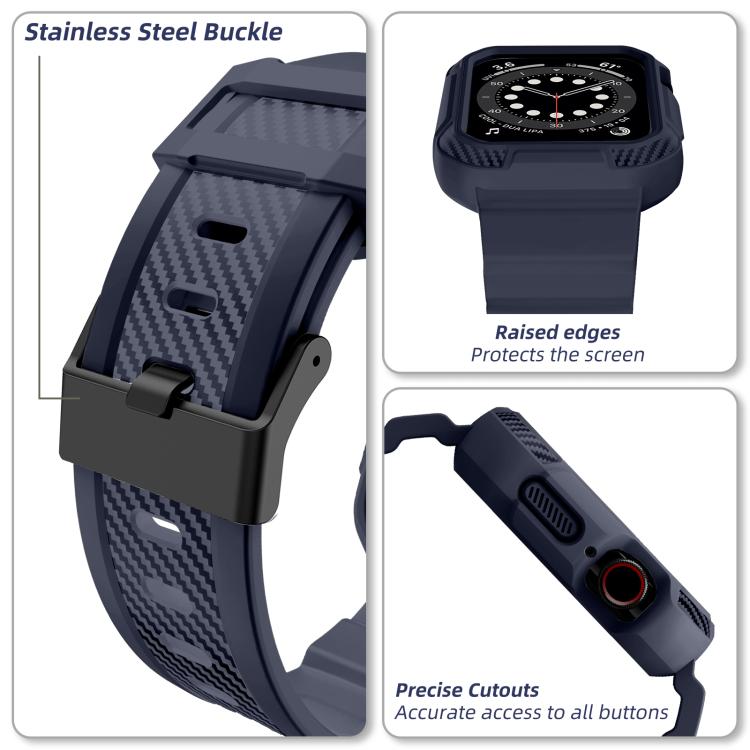 For Apple Watch 42mm / 41mm / 40mm / 38mm VIETAO Carbon Fiber Silicone Strap(Dark Blue)