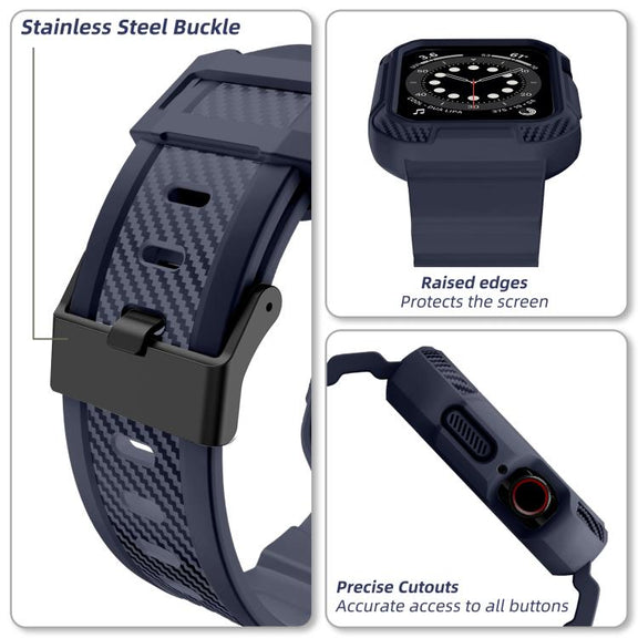 For Apple Watch 42mm / 41mm / 40mm / 38mm VIETAO Carbon Fiber Silicone Strap(Dark Blue)