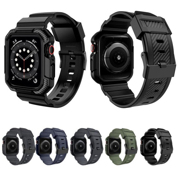 For Apple Watch 42mm / 41mm / 40mm / 38mm VIETAO Carbon Fiber Silicone Strap(Dark Blue)