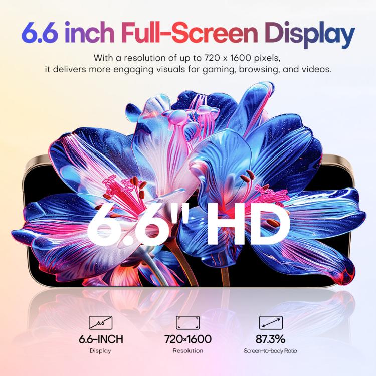 A88 / i16 Pro Max, 2GB+16GB, 6.6 inch Android 8.1 MTK6580A Quad Core, OTG, Network: 3G, Dual SIM, Plug:EU Plug(Titanium White)